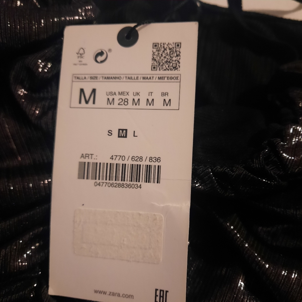 Zara Shiny Metallic Ruched Top Size Med - Picture 6 of 9
